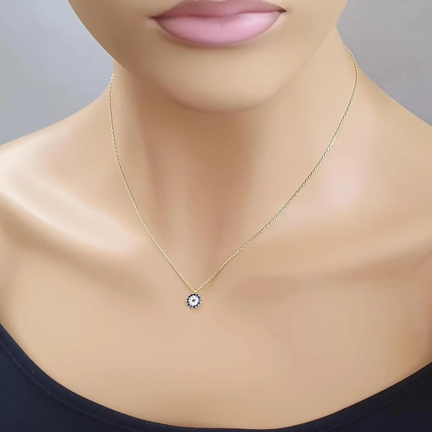 Real Gold Evil Eye Necklace, 10k 14k 18k Solid Gold Evil Eye Charm Necklace, Dainty Evil Eye Gold Pendant, Minimalist Evil Eye Necklace (18, 10k Yellow Gold (Type2 Chain))