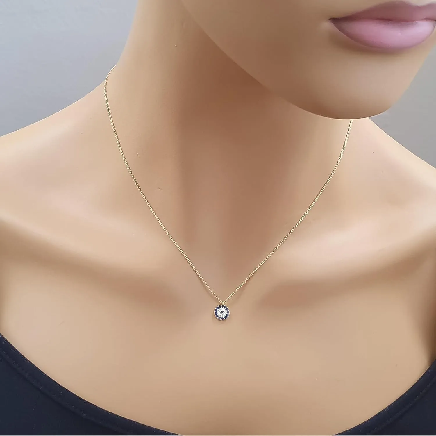 Real Gold Evil Eye Necklace, 10k 14k 18k Solid Gold Evil Eye Charm Necklace, Dainty Evil Eye Gold Pendant, Minimalist Evil Eye Necklace (18, 10k Yellow Gold (Type2 Chain))