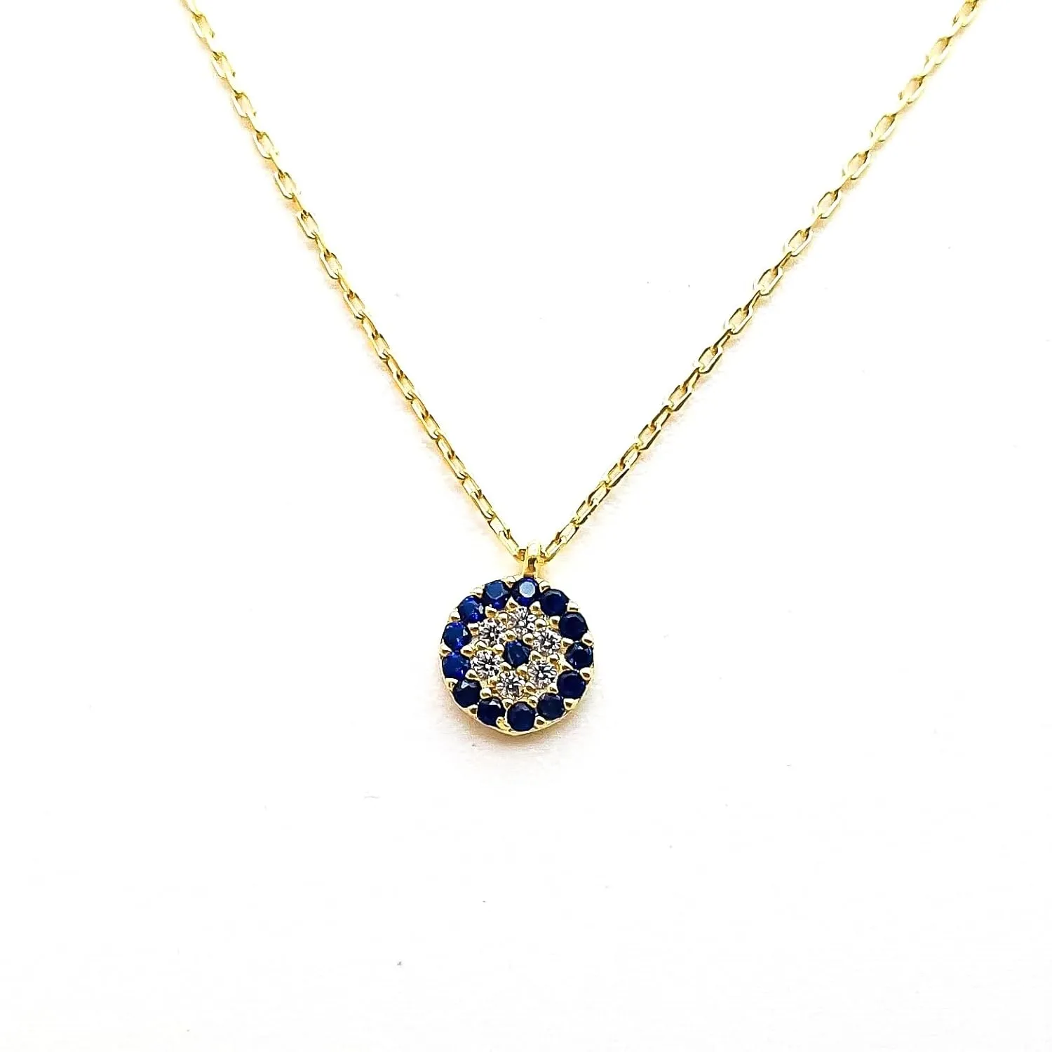 Real Gold Evil Eye Necklace, 10k 14k 18k Solid Gold Evil Eye Charm Necklace, Dainty Evil Eye Gold Pendant, Minimalist Evil Eye Necklace (18, 10k Yellow Gold (Type2 Chain))