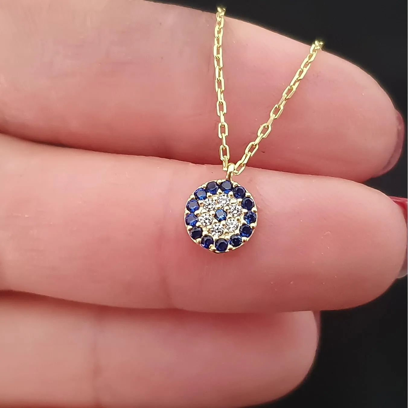 Real Gold Evil Eye Necklace, 10k 14k 18k Solid Gold Evil Eye Charm Necklace, Dainty Evil Eye Gold Pendant, Minimalist Evil Eye Necklace (18, 10k Yellow Gold (Type2 Chain))