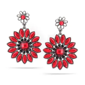 RED AND BLACK FACETED CRYSTAL DROP  EARRINGS #255RD3501 (1F7)