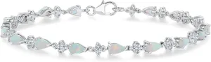 Reeds Created Opal and Created White Sapphire Sterling Silver Bracelet