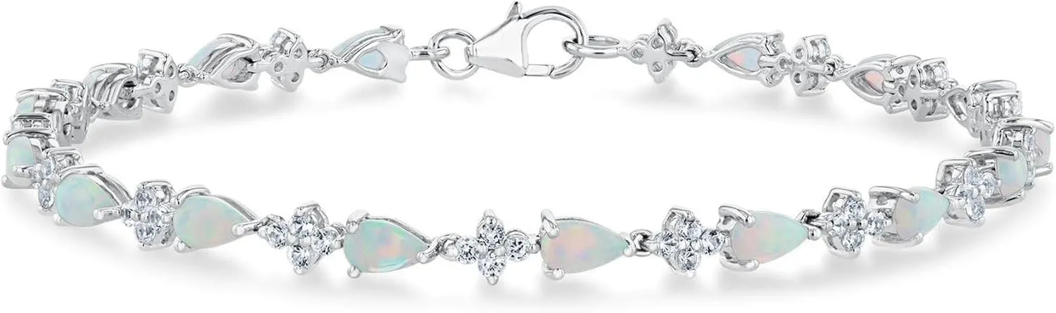 Reeds Created Opal and Created White Sapphire Sterling Silver Bracelet