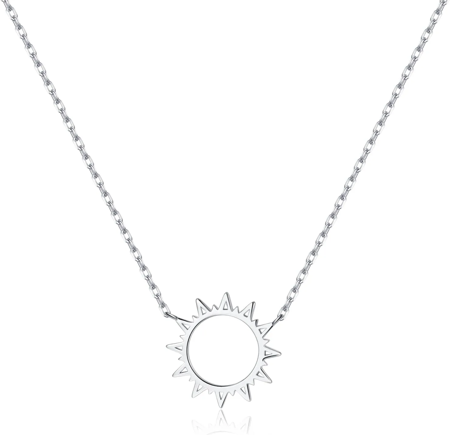 Reffeer Solid 925 Sterling Silver Sun Pendant Necklace for Women Teens Sun Choker Necklace