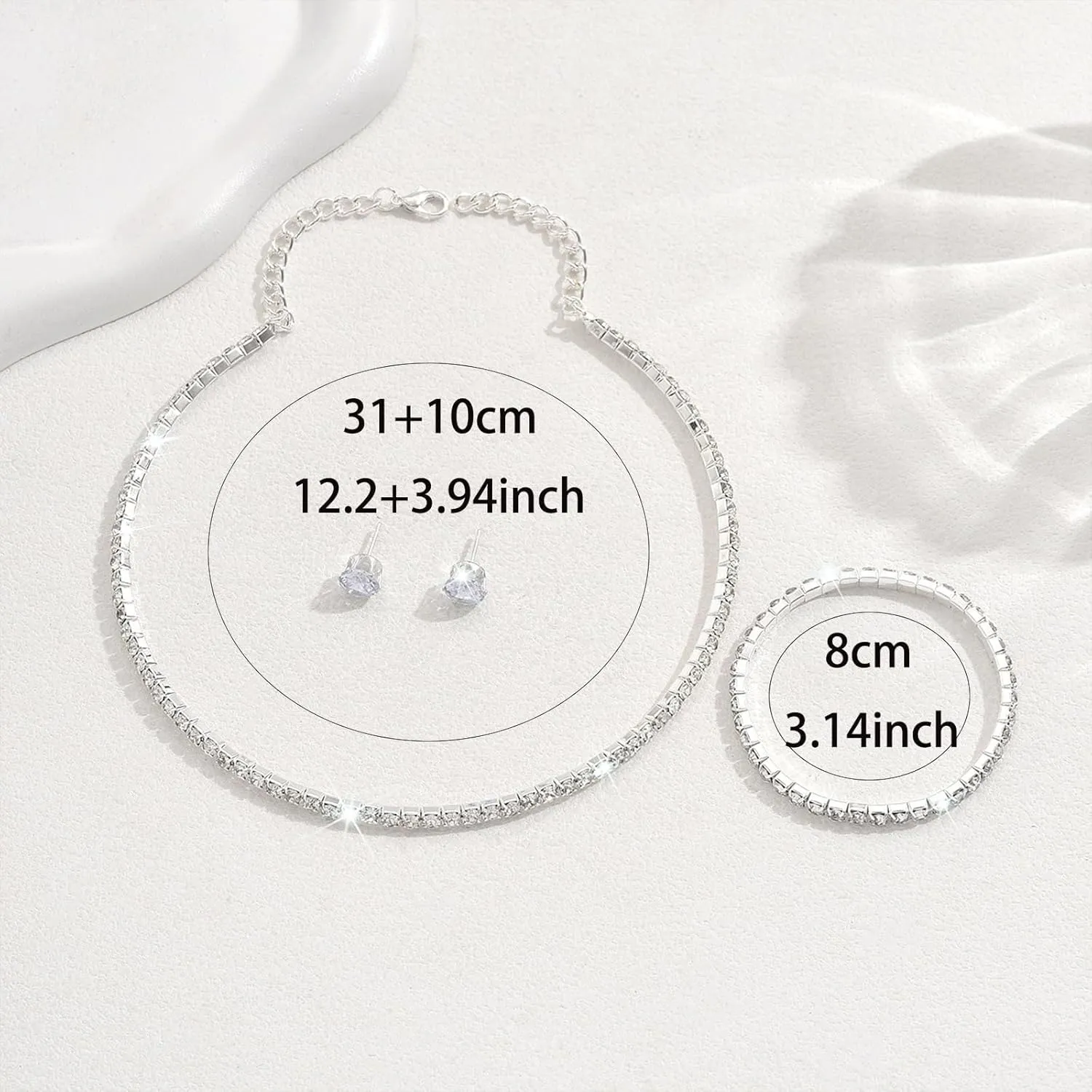 Rhinestone Tennis Necklaces Silver Choker Necklace for Women Bling Collar Necklace for Woman Statement Round Prom Jewelry