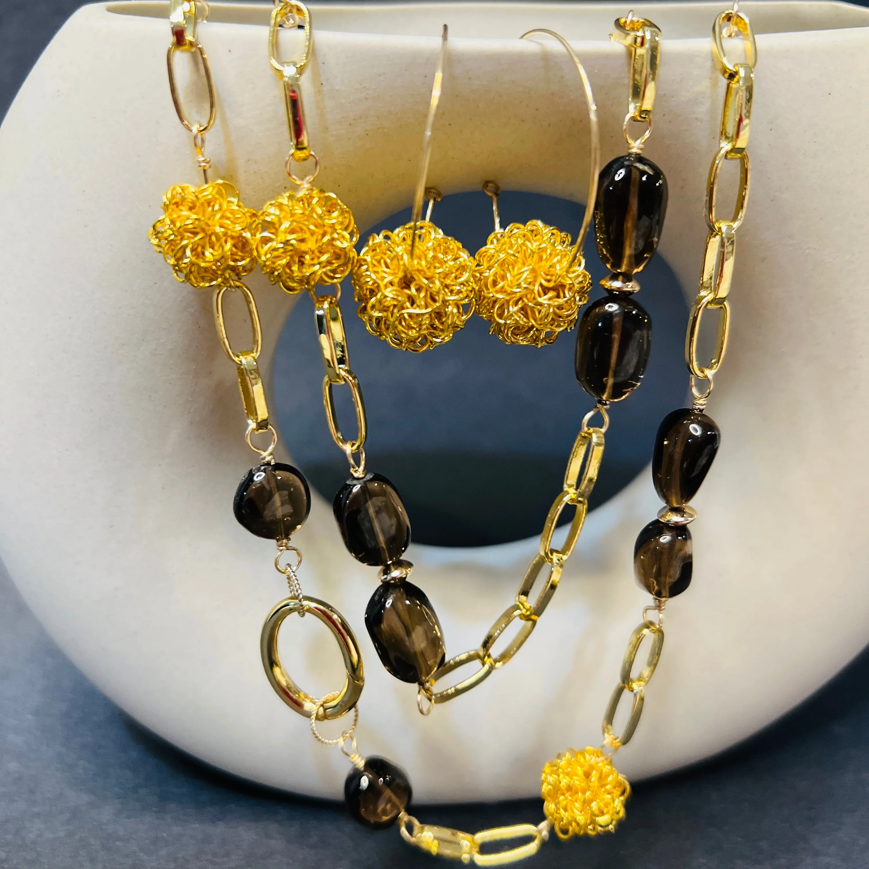 Rising Sun Gold Woven Ball Hoop Earrings