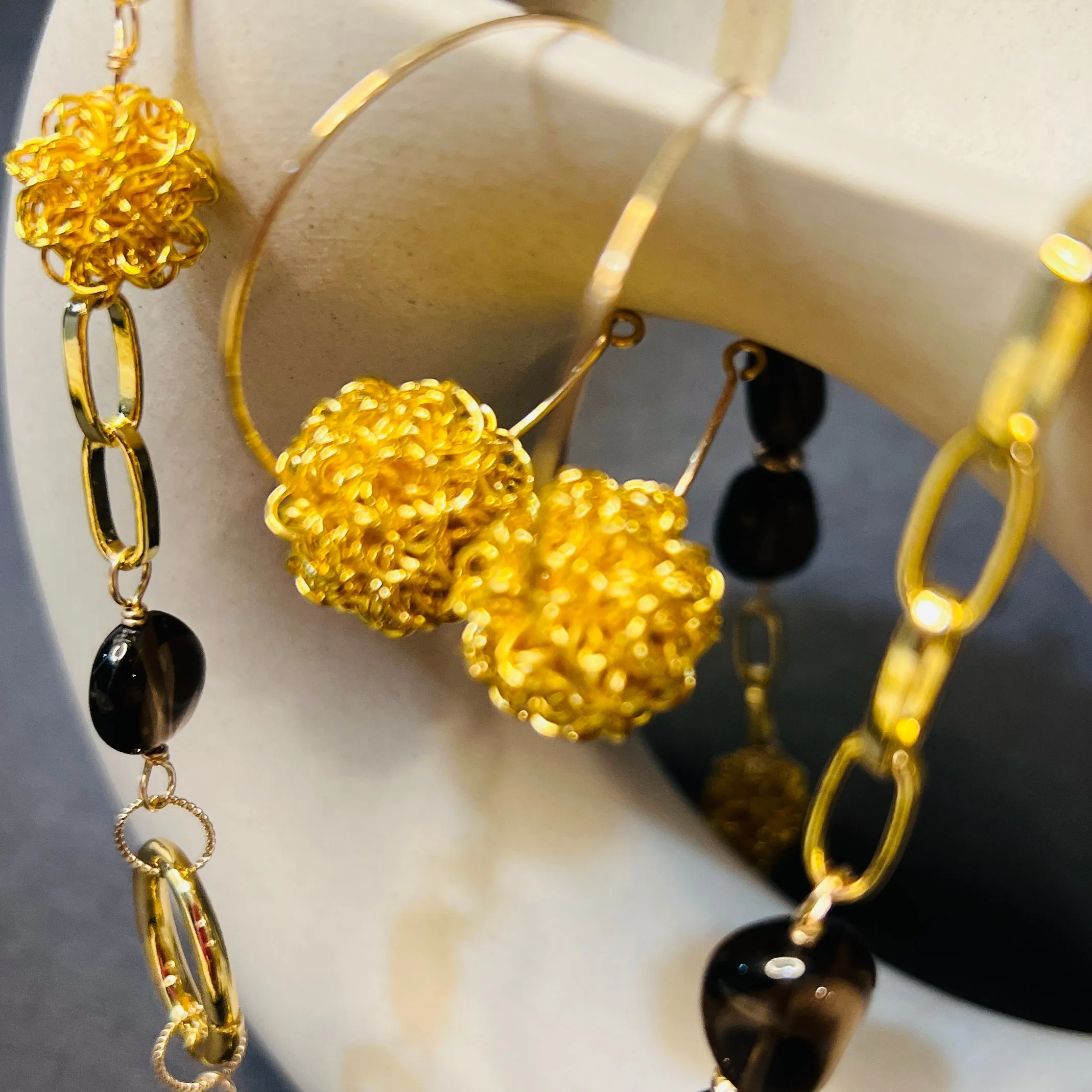 Rising Sun Gold Woven Ball Hoop Earrings