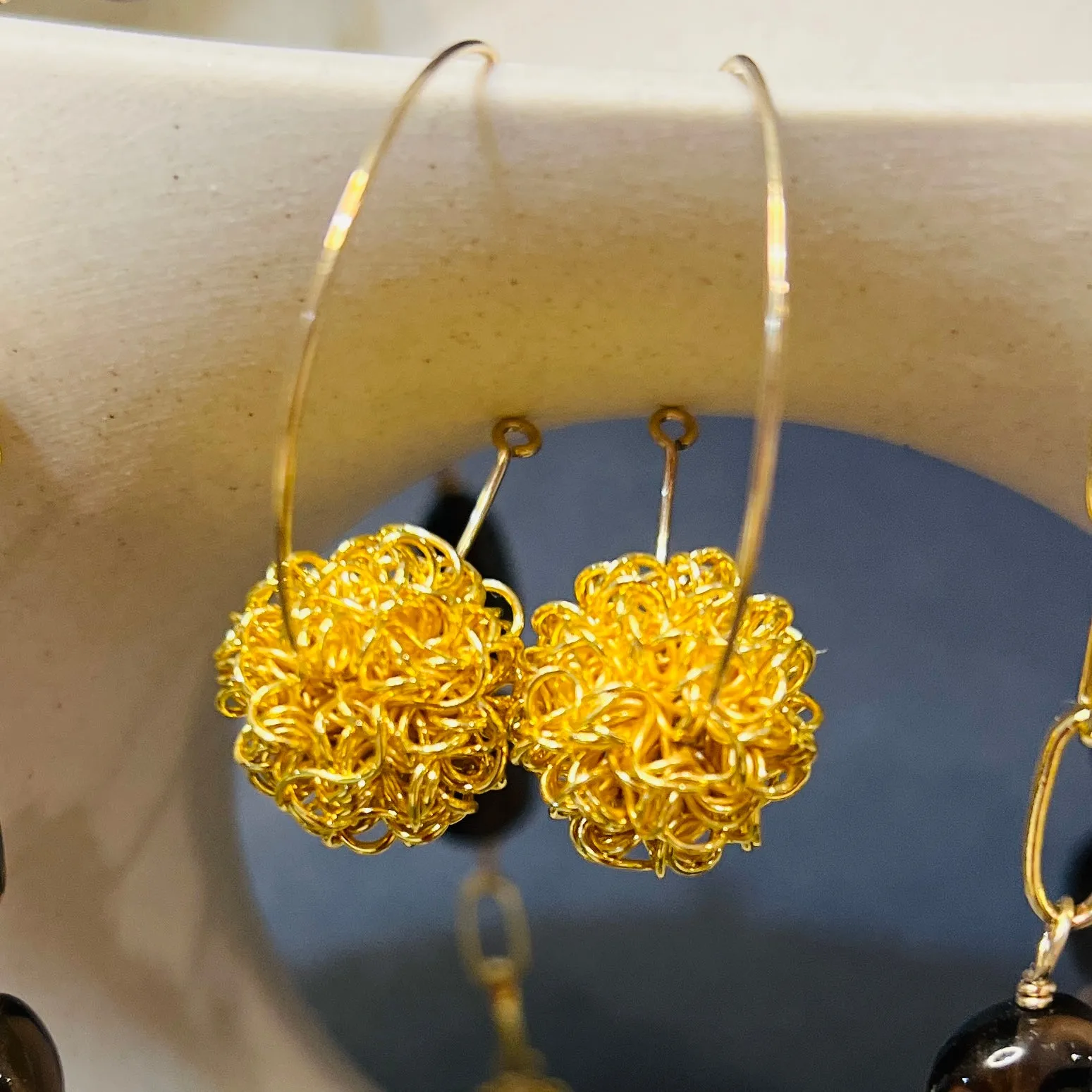 Rising Sun Gold Woven Ball Hoop Earrings