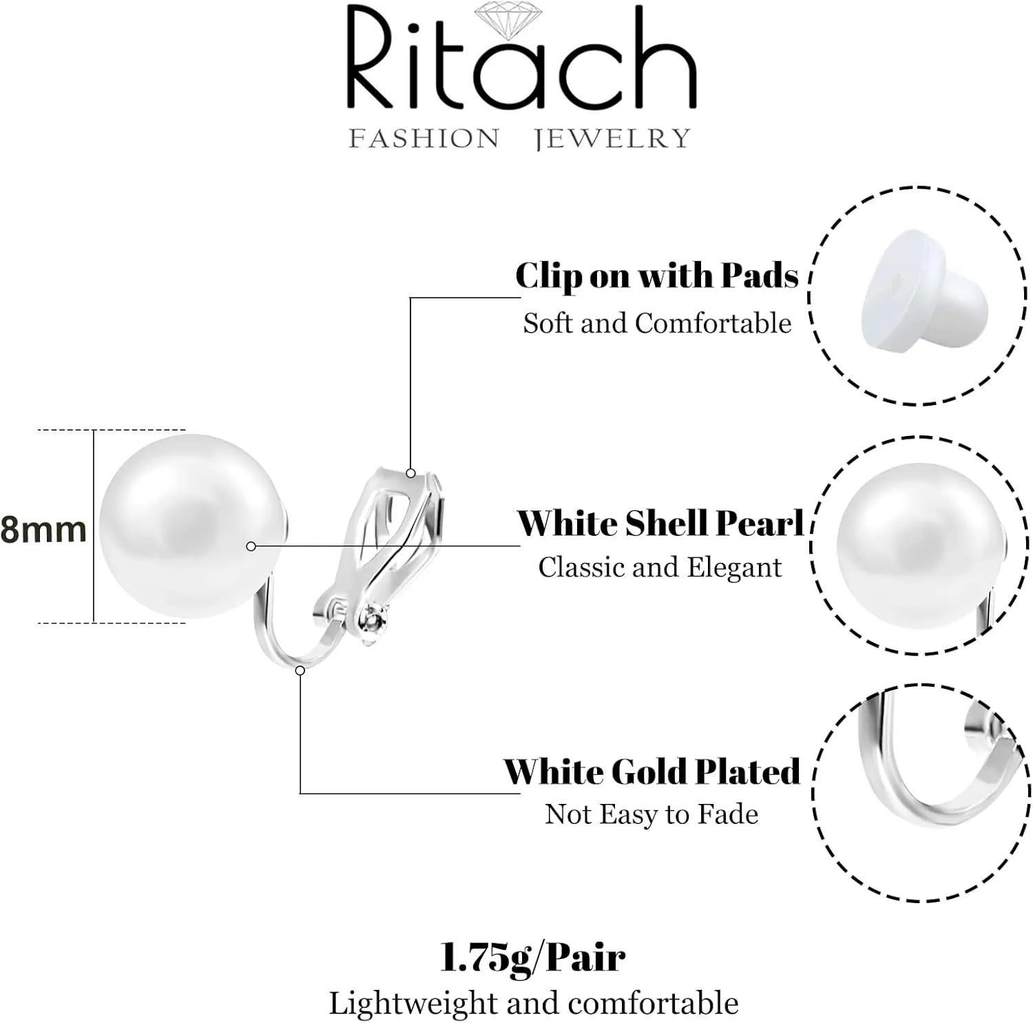 Ritach Clip on Earrings for Women 14K Gold Silver Plated Pearl Earrings Minimalist Jewelry for Women