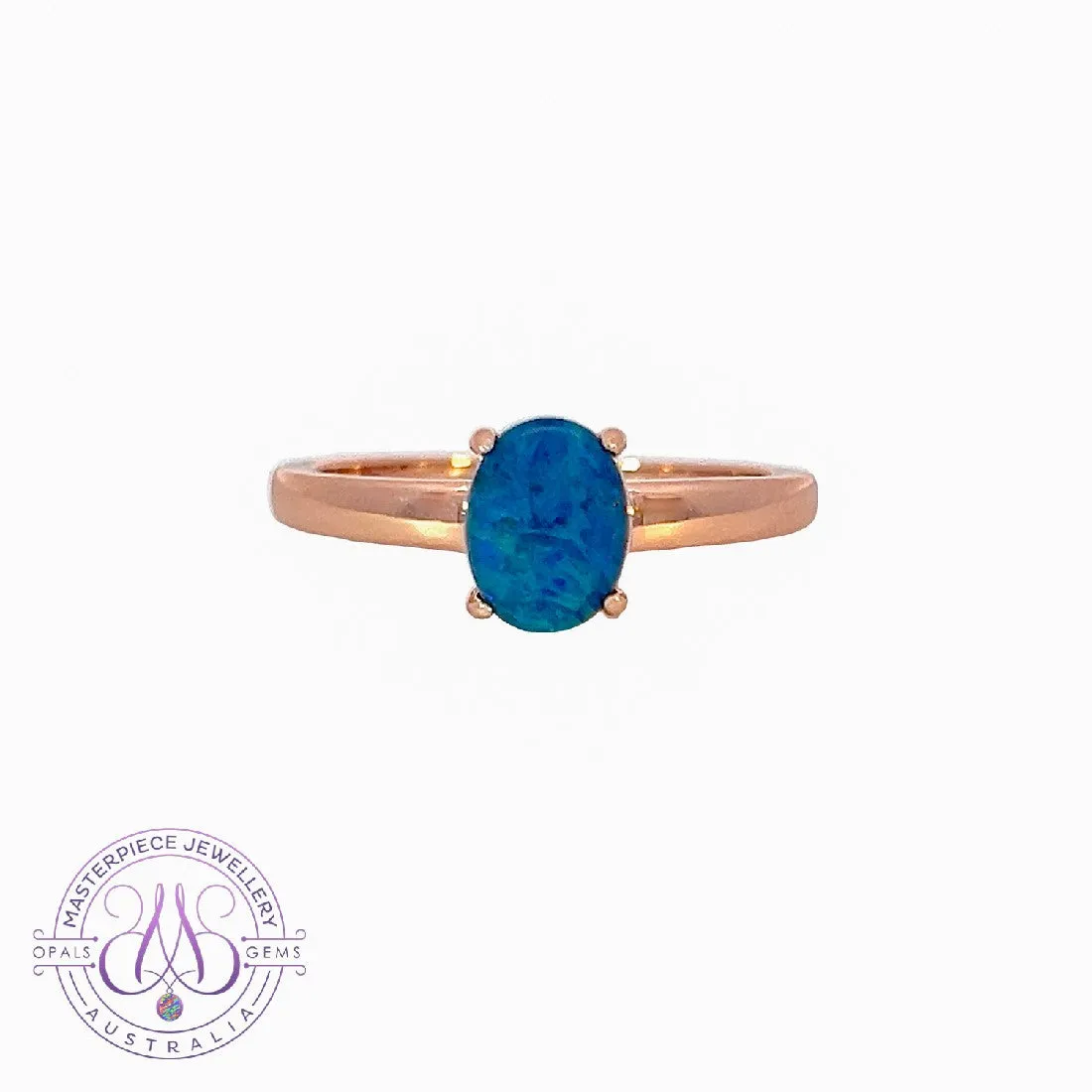 Rose Gold plated silver solitaire 8x6mm Opal triplet ring