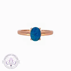 Rose Gold plated silver solitaire 8x6mm Opal triplet ring