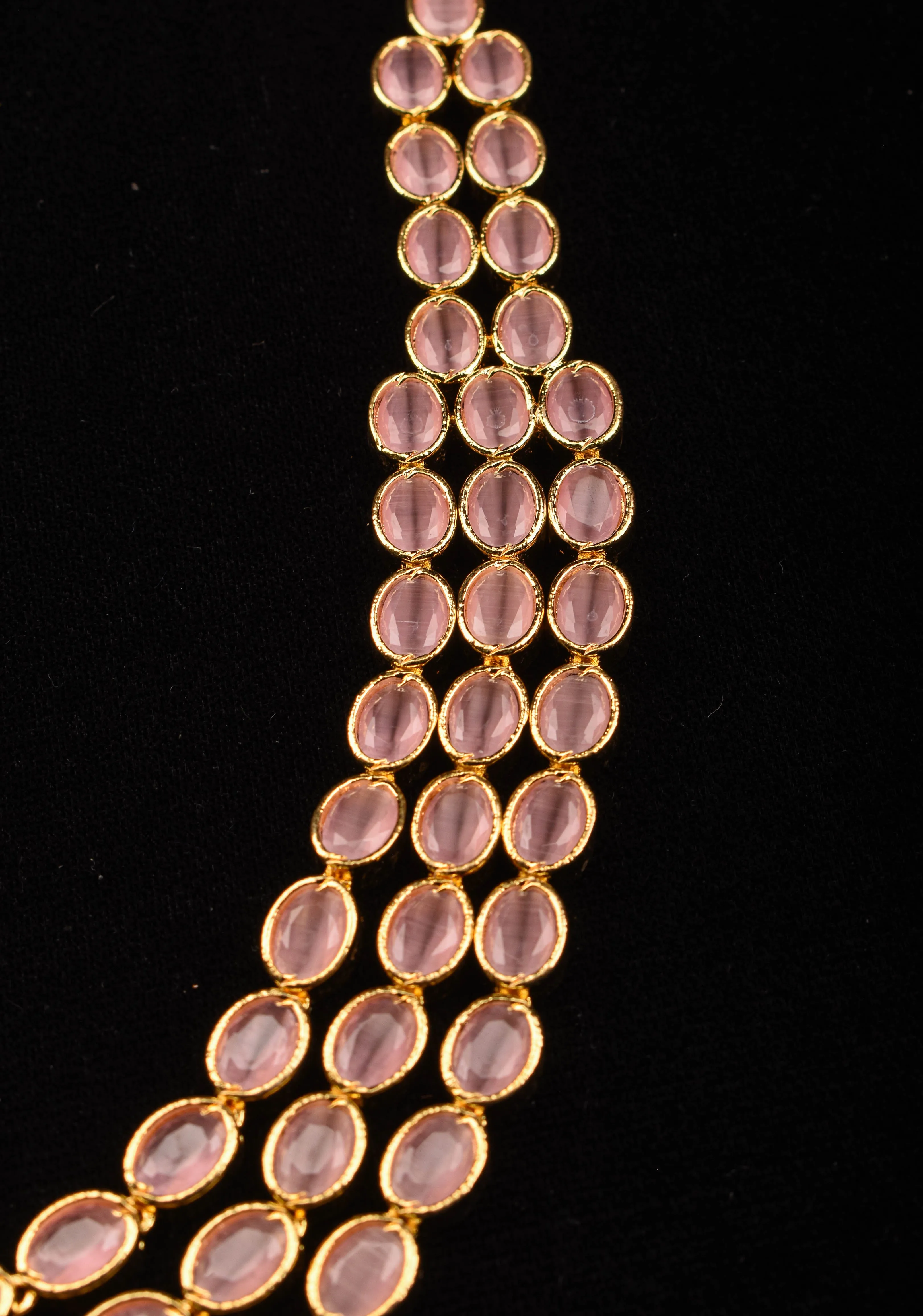 Rose Pink 3 Strand Translucent beads necklace and earrings set