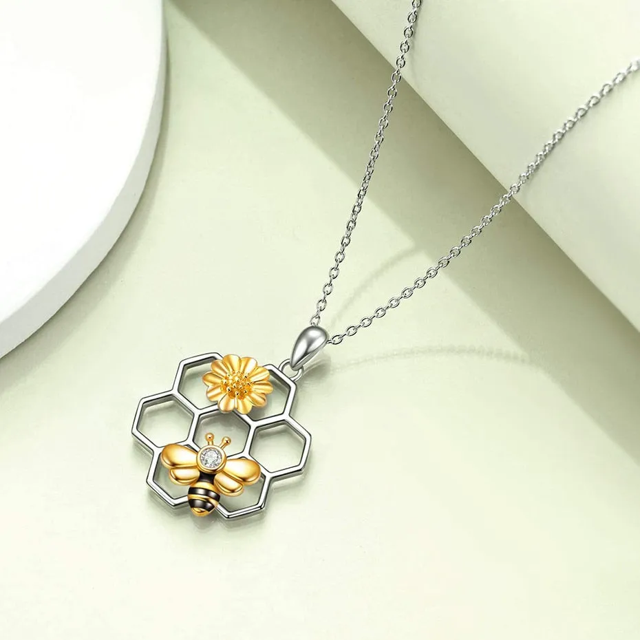 Rose Valley Sunflower Pendant Necklace for Women Bee Pendants