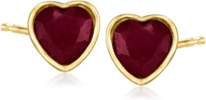 Ross-Simons 1.50 ct. t.w. Ruby Heart Stud Earrings in 18kt Gold Over Sterling