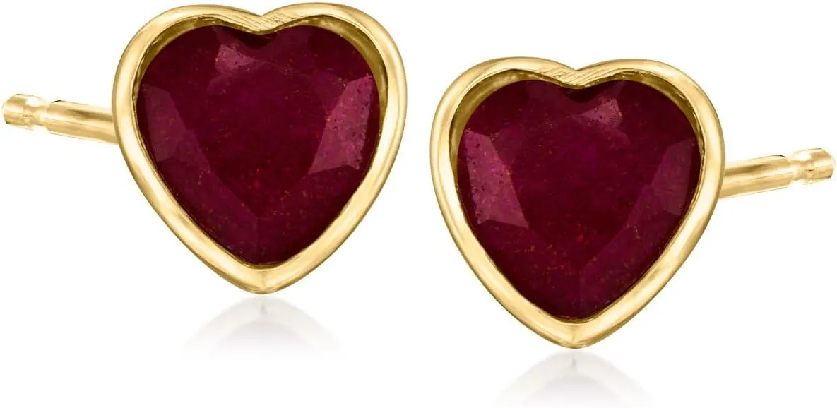Ross-Simons 1.50 ct. t.w. Ruby Heart Stud Earrings in 18kt Gold Over Sterling