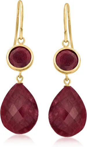 Ross-Simons 26.00 ct. t.w. Ruby Drop Earrings in 14kt Yellow Gold