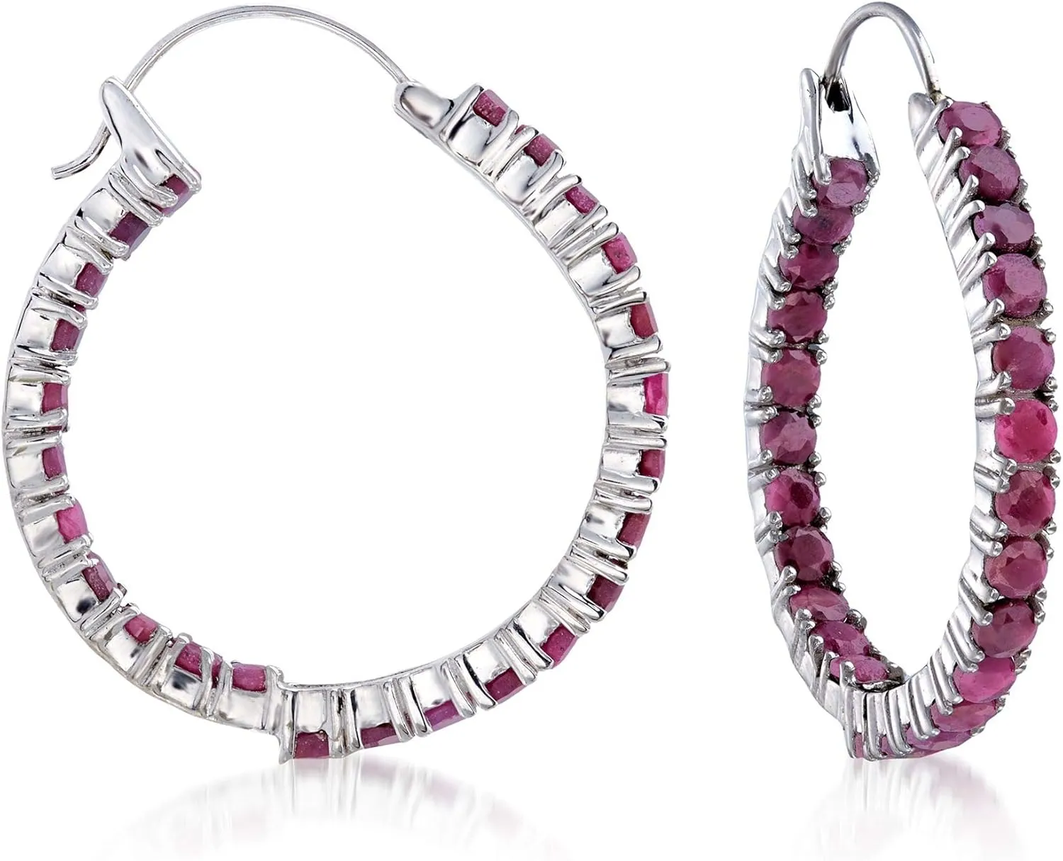 Ross-Simons 6.50 ct. t.w. Ruby Inside-Outside Hoop Earrings in Sterling Silver