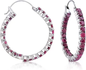 Ross-Simons 6.50 ct. t.w. Ruby Inside-Outside Hoop Earrings in Sterling Silver
