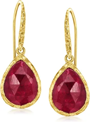 Ross-Simons 9.25 ct. t.w. Bezel-Set Ruby Drop Earrings in 18kt Gold Over Sterling