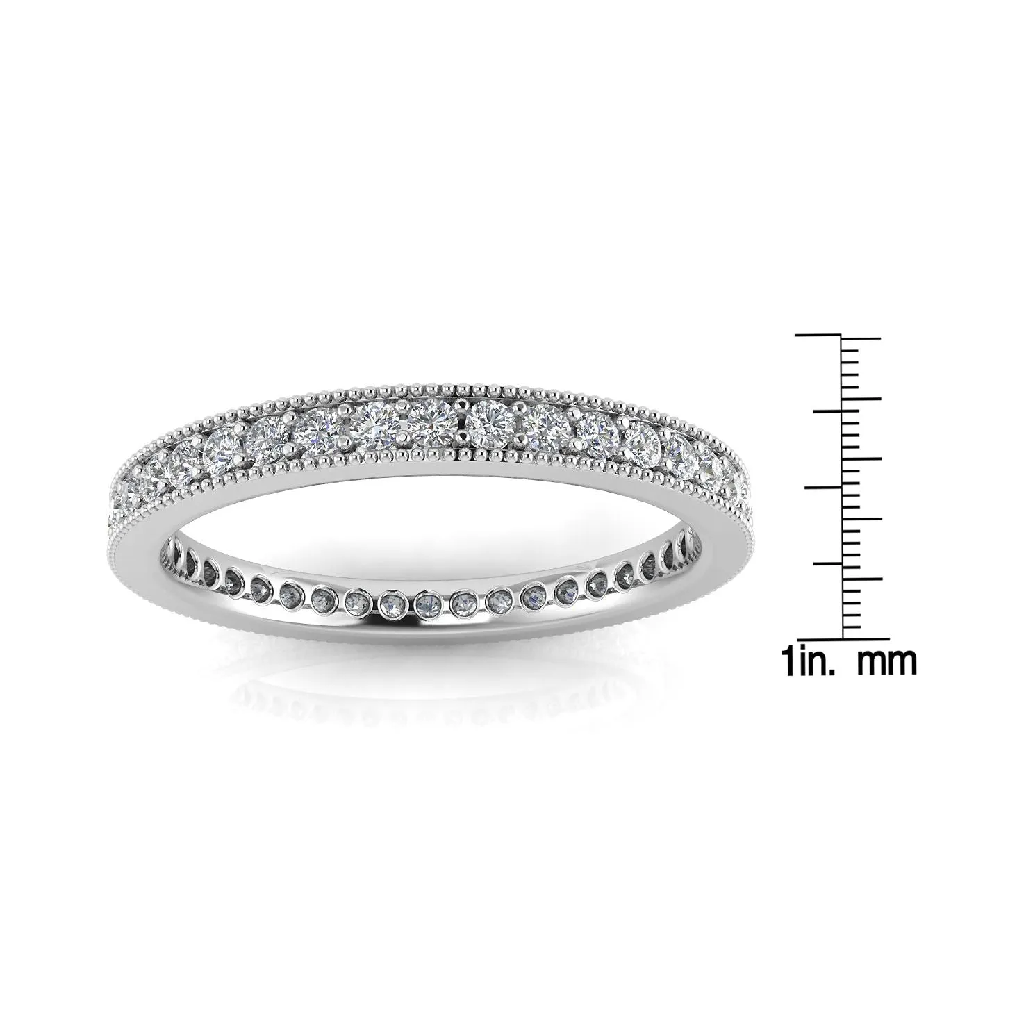 Round Brilliant Cut Diamond Pave & Milgrain Set Eternity Ring In Platinum  (0.7ct. Tw.) Ring Size 6.5