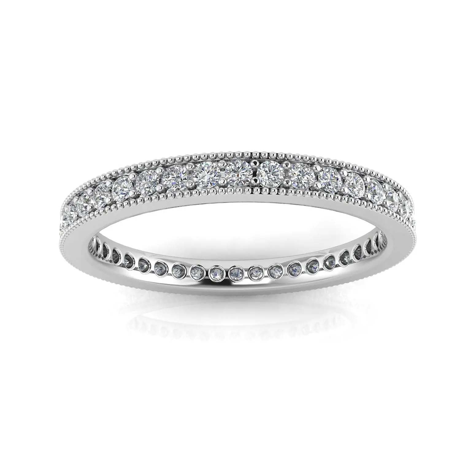 Round Brilliant Cut Diamond Pave & Milgrain Set Eternity Ring In Platinum  (0.7ct. Tw.) Ring Size 6.5