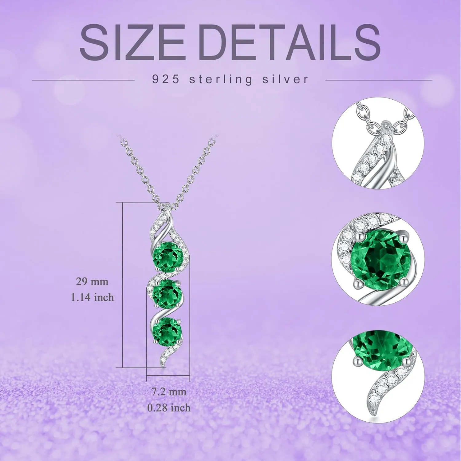 Round Cut 5 MM Birthstone Necklace 925 Sterling Silver Three Birthstone Pendant Necklace with 18 2 inch Chain for Valentines Anniversary Women Gifts