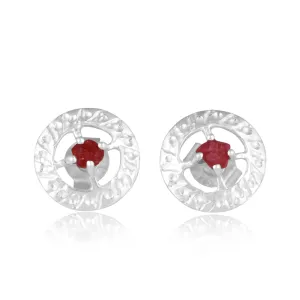 Round Shape Raw minimalist Ruby Gemstone July Birthstone Stud Earrings Solid 925 Sterling Silver Turkish Handmade Jewelry Christmas Gift For Women
