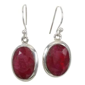Ruby Earrings Dangle, 925 Sterling Silver Earrings For Women, Silver Dangle Earrings, July Birthstone, Bezel Set Oval Red Gemstone, Art Deco Earrings, Hypoallergenic, Mothers Day Gift