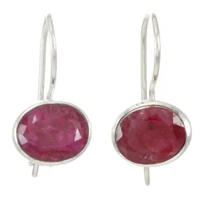 Ruby Earrings Dangle, 925 Sterling Silver Earrings For Women, Silver Dangle Earrings, July Birthstone, Bezel Set Oval Red Gemstone, Minimalist Earrings, Hypoallergenic, Thanksgiving Day Gift