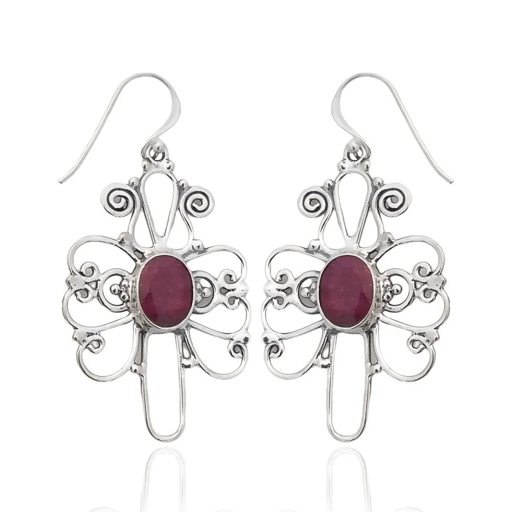 Ruby Earrings Dangle, 925 Sterling Silver Earrings For Women, Silver Dangle Earrings, July Birthstone, Bezel Set Oval Red Gemstone, Statement Earrings, Hypoallergenic, Mothers Day Gift