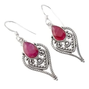 Ruby Earrings Dangle, 925 Sterling Silver Earrings For Women, Silver Dangle Earrings, July Birthstone, Bezel Set Pear Pink Gemstone, Handmade Earrings, Hypoallergenic, Christmas Gift