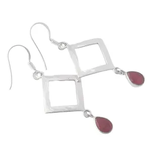 Ruby Earrings Dangle, 925 Sterling Silver Earrings For Women, Silver Dangle Earrings, July Birthstone, Bezel Set Pear Red Gemstone, Trendy Earrings, Hypoallergenic, Christmas Gift