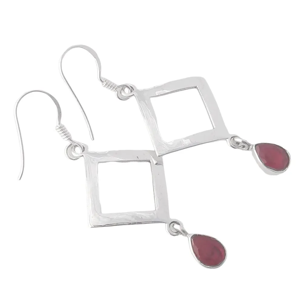 Ruby Earrings Dangle, 925 Sterling Silver Earrings For Women, Silver Dangle Earrings, July Birthstone, Bezel Set Pear Red Gemstone, Trendy Earrings, Hypoallergenic, Christmas Gift