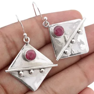 Ruby Earrings Dangle, 925 Sterling Silver Earrings For Women, Silver Dangle Earrings, July Birthstone, Bezel Set Round Red Gemstone, Kite Earrings, Minimalist Earrings, Hypoallergenic, Christmas Gift
