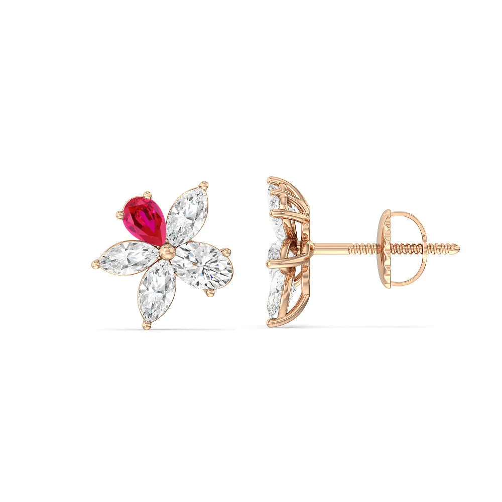 Ruby Petal Plumeria Studs