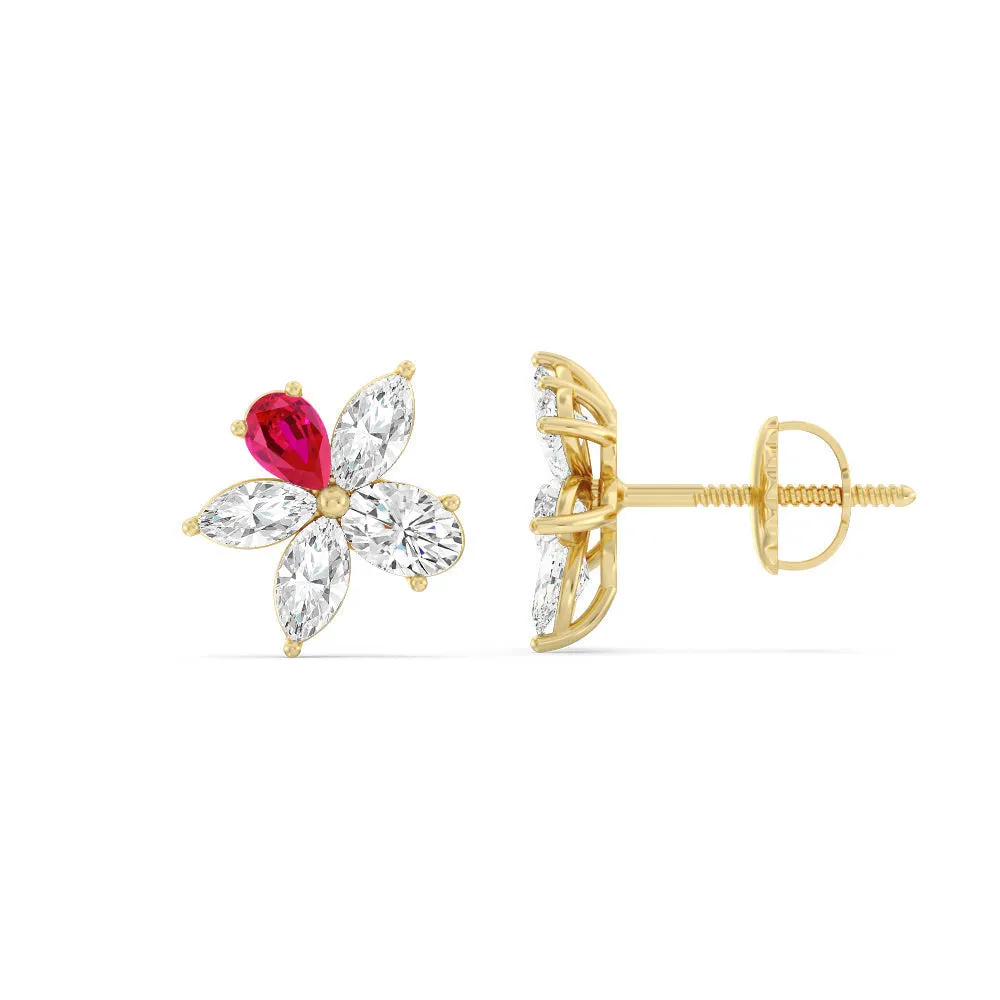 Ruby Petal Plumeria Studs