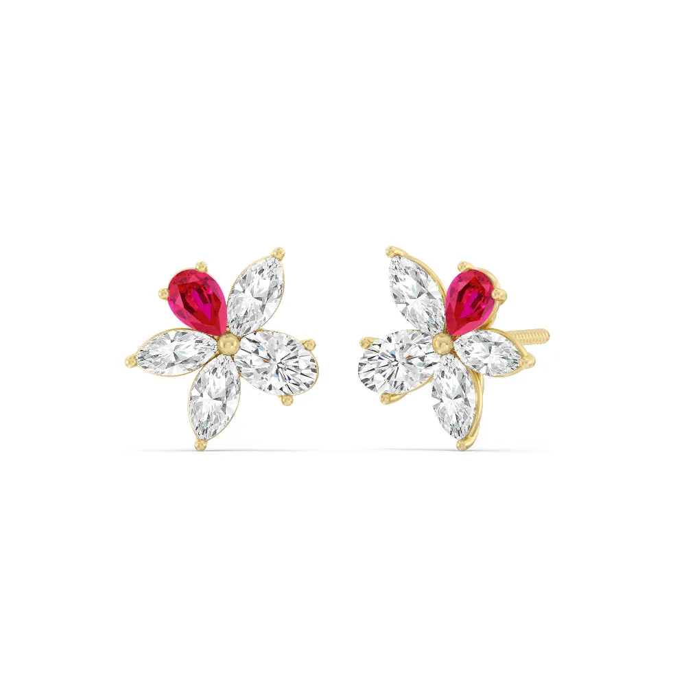 Ruby Petal Plumeria Studs
