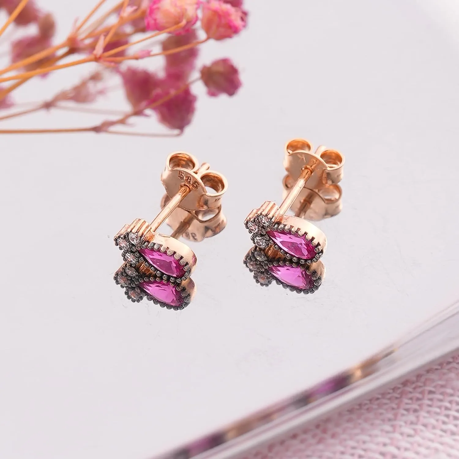 Ruby Stud Earrings, 14K Real Gold Ruby Earrings, Minimalist Gold Ruby Stud Earrings, Dainty initial Ruby Earrings, Birthday Gift