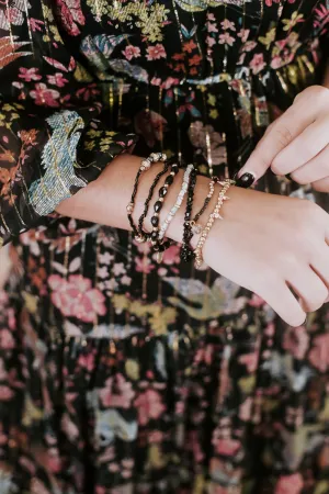 S/6 Dainty Beaded Bracelet Stack, Black