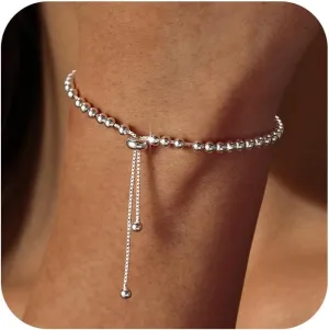 S925 Sterling Silver Bead Ball Bracelets for Women Men Adjustable Bolo Chain Slider Bracelet Italian Solid Beaded Strand Chain Bracelet Dainty Friendship Jewelry To My Daughter Birthday Graduation Gifts