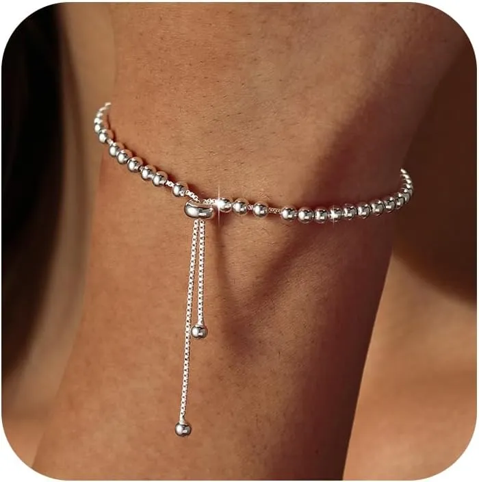 S925 Sterling Silver Bead Ball Bracelets for Women Men Adjustable Bolo Chain Slider Bracelet Italian Solid Beaded Strand Chain Bracelet Dainty Friendship Jewelry To My Daughter Birthday Graduation Gifts