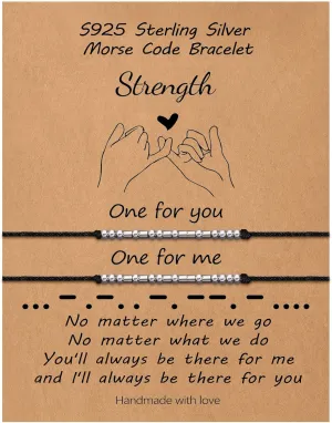 S925 Sterling Silver Morse Code Bracelets for Women, 2pcs Morse Code Bracelets Set Pinky Promise Matching Bracelets for Couples Friends Friendship Bracelets Valentine's Day Birthday Gifts for Women