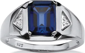 Sapphire Ring for Men 925 Sterling Silver Vintage Lab Created Blue Sapphire Signet Wedding Engagement Mens Rings Size 4-15-4