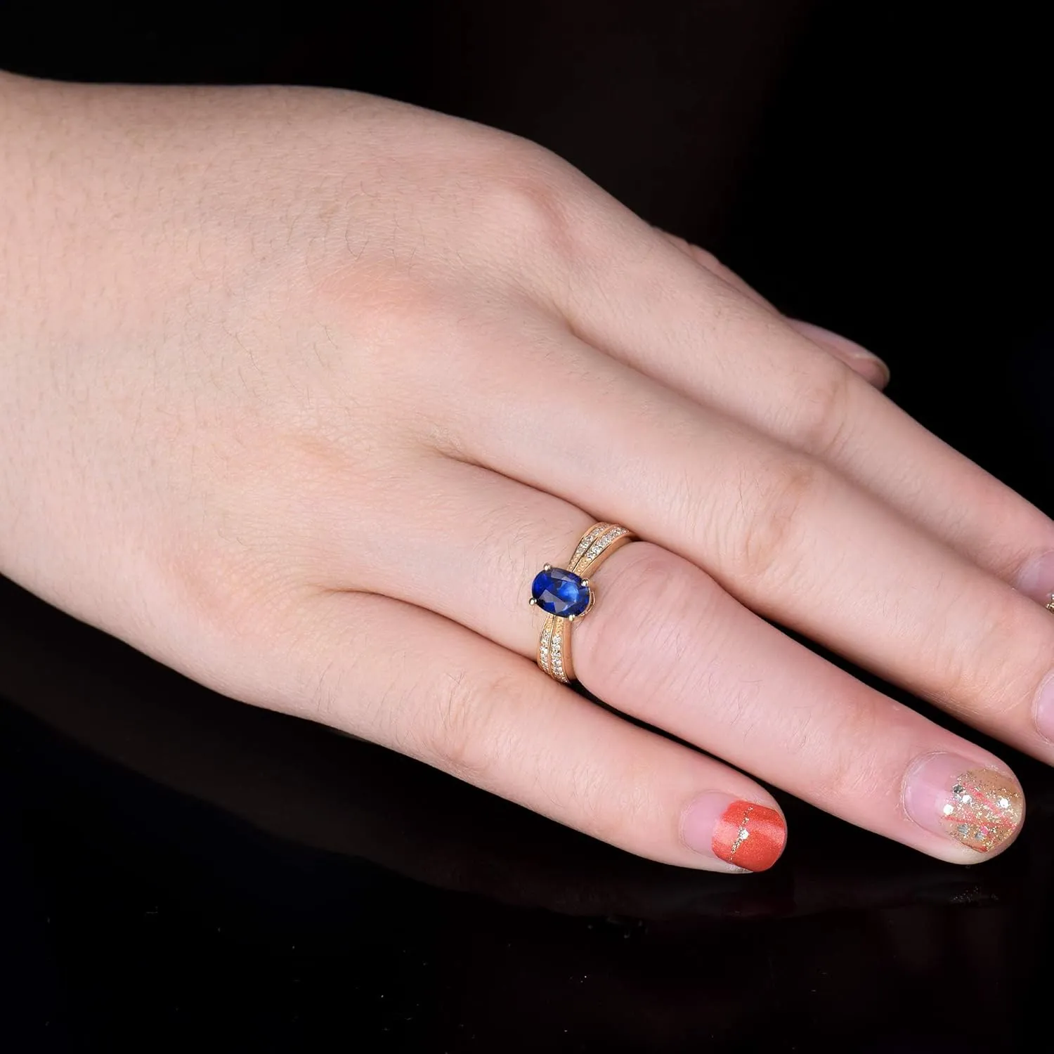 Sapphire Ring For Women,14K Yellow Gold Rings - Sapphire and Diamond Ring, Natural Genuine Blue Sapphire Ring & Real Diamond Gemstone Rings For Couple Engagement Ring