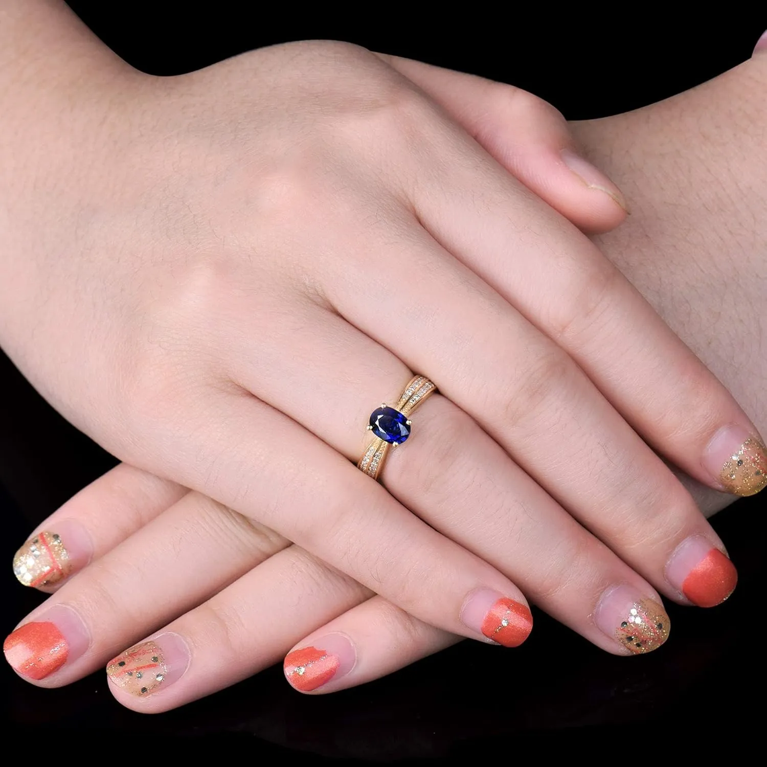Sapphire Ring For Women,14K Yellow Gold Rings - Sapphire and Diamond Ring, Natural Genuine Blue Sapphire Ring & Real Diamond Gemstone Rings For Couple Engagement Ring