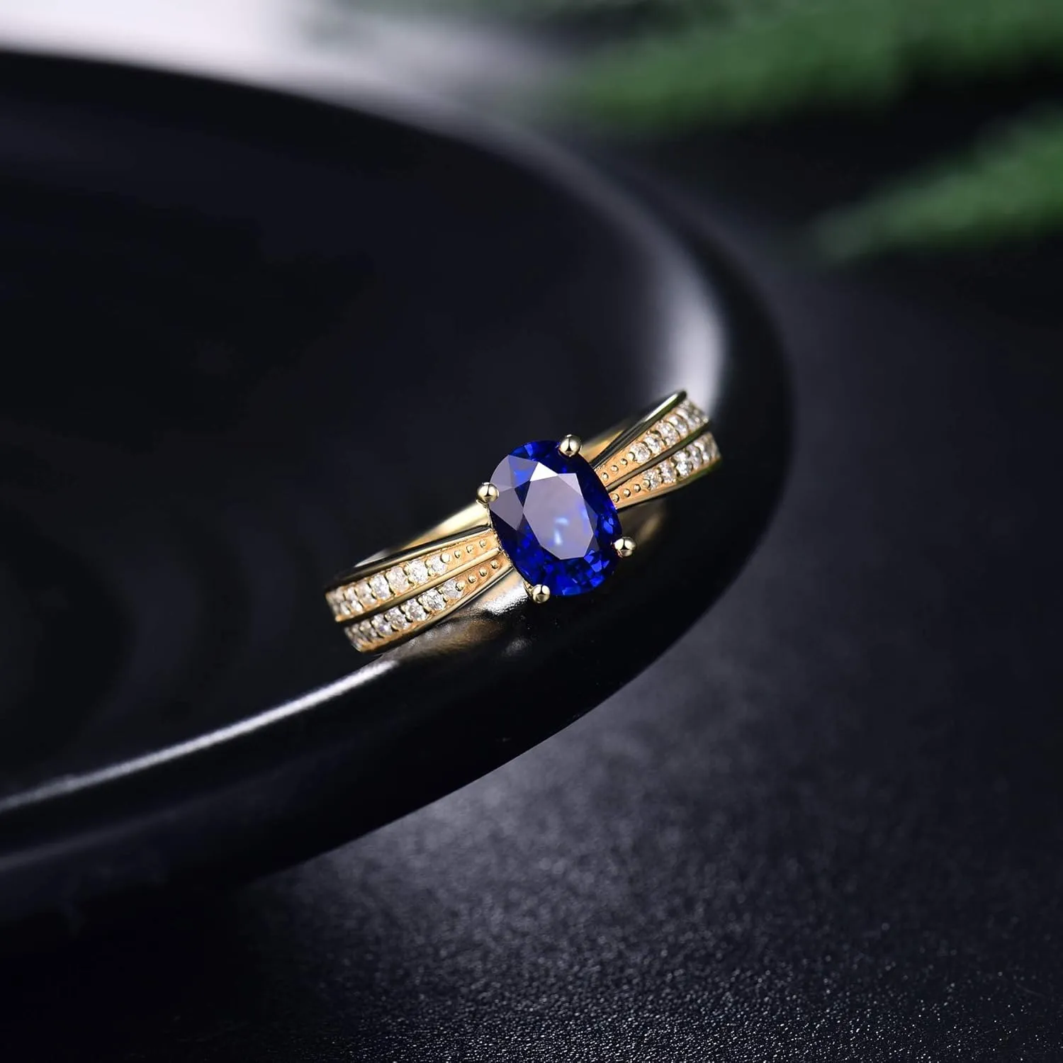 Sapphire Ring For Women,14K Yellow Gold Rings - Sapphire and Diamond Ring, Natural Genuine Blue Sapphire Ring & Real Diamond Gemstone Rings For Couple Engagement Ring