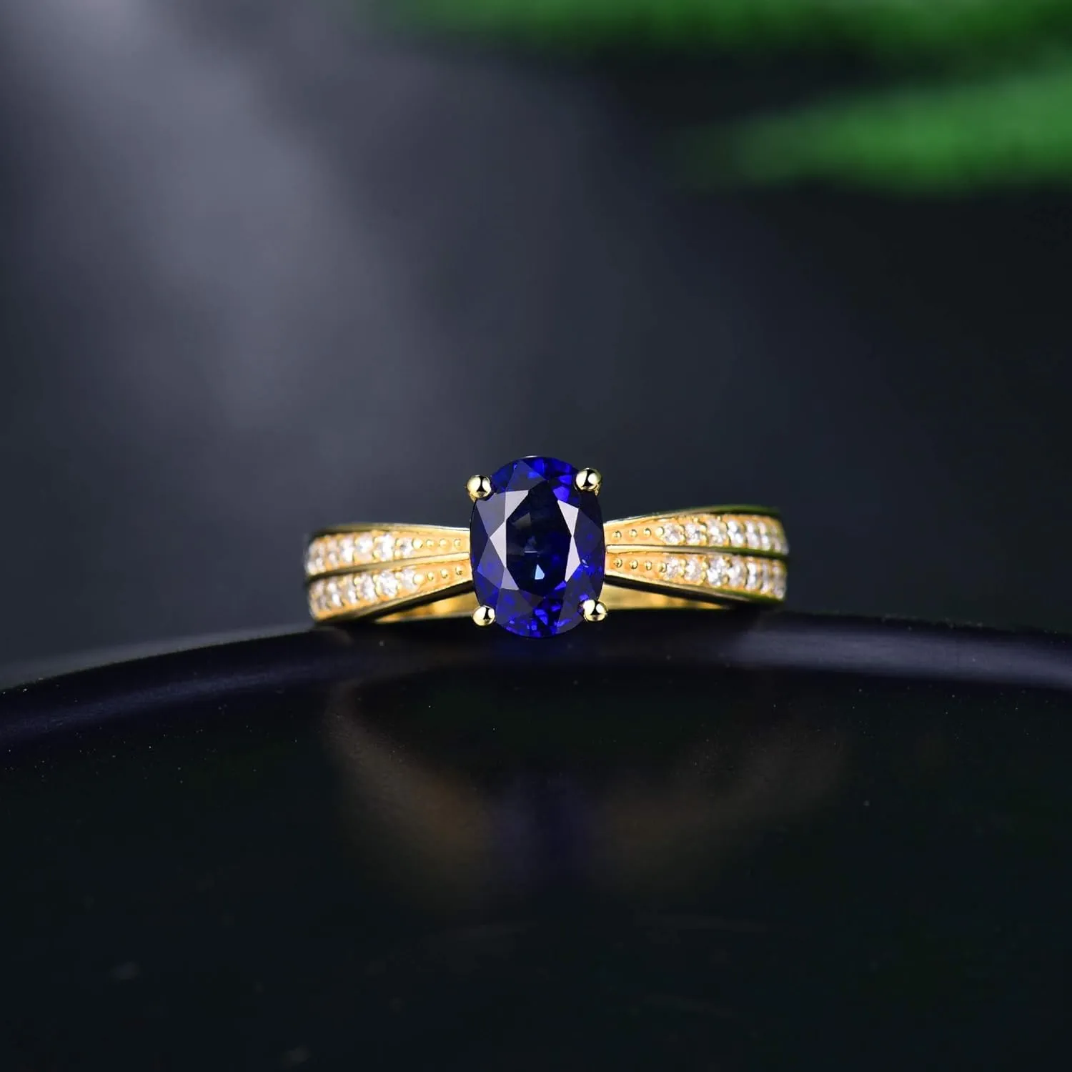 Sapphire Ring For Women,14K Yellow Gold Rings - Sapphire and Diamond Ring, Natural Genuine Blue Sapphire Ring & Real Diamond Gemstone Rings For Couple Engagement Ring