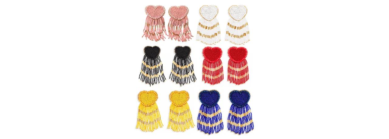 Sassy Bold Beaded Tassel Dangle Heart Earrings