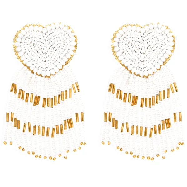 Sassy Bold Beaded Tassel Dangle Heart Earrings