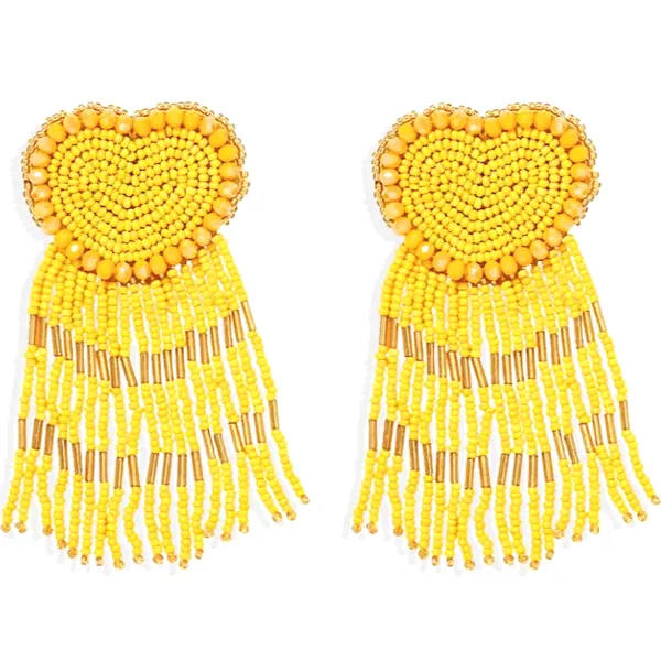 Sassy Bold Beaded Tassel Dangle Heart Earrings